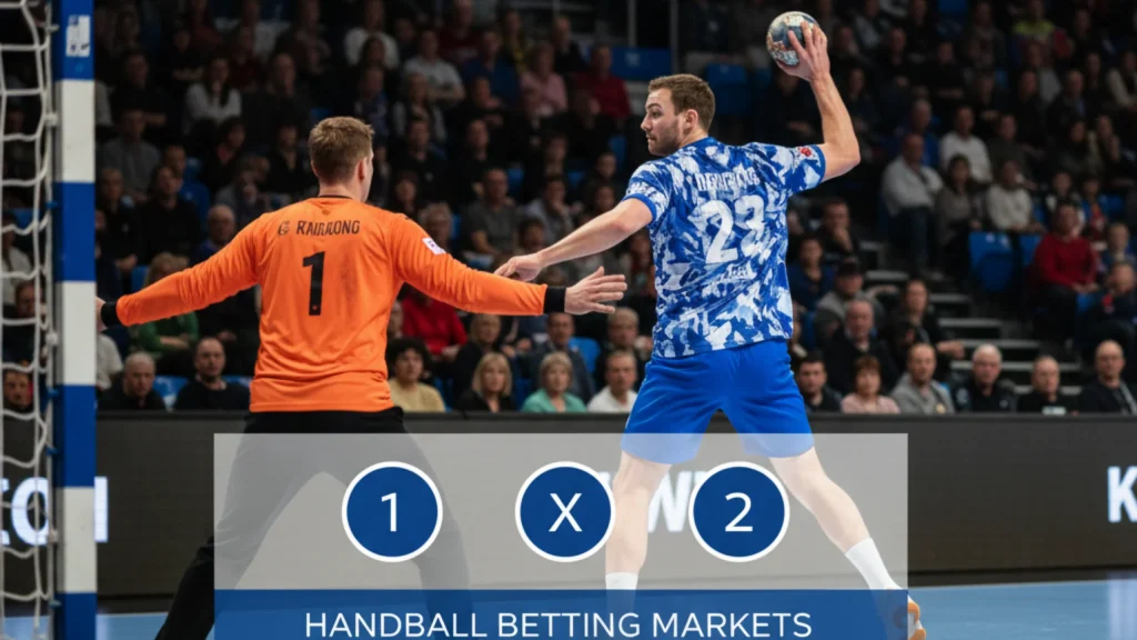 Übersicht der Handball-Wettmärkte mit Spielszene und Wettoptionen im modernen Sportdesign